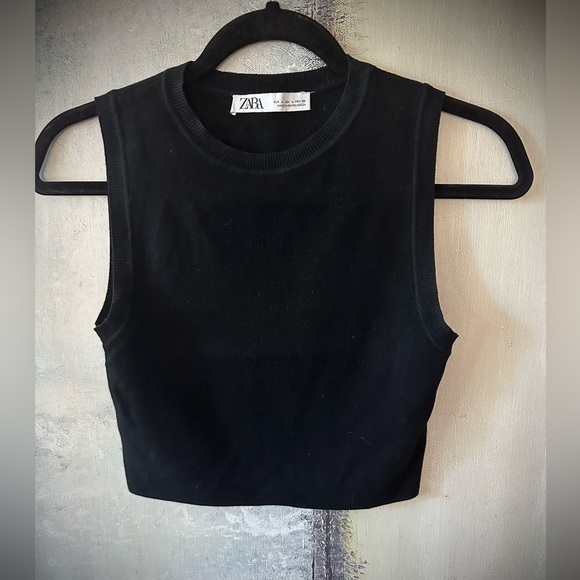 Zara Black Cropped Tank Top, L - Picture 1 of 2